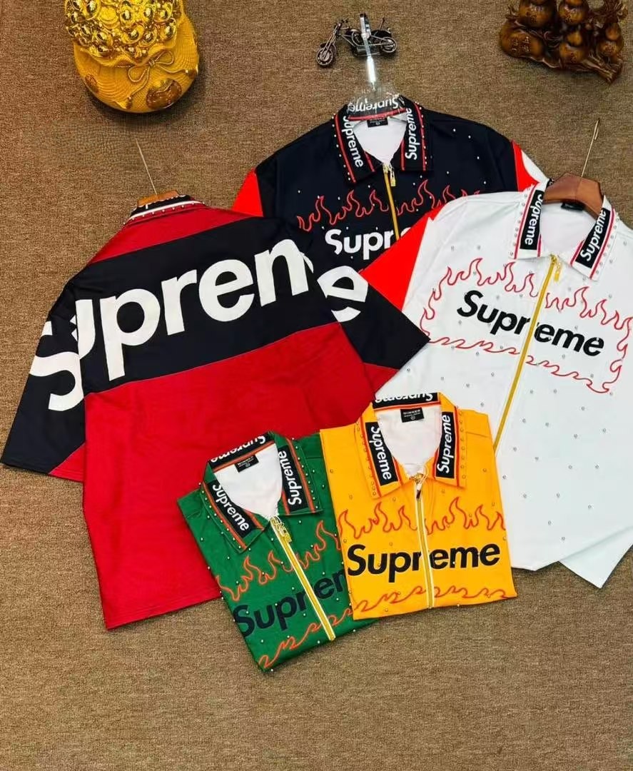 Rhinestone Contrast Color Zip Polo Shirt